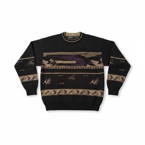 Colore Italia Black Tan Purple Geometric Print Knit Sweater Men's L Wool Blend